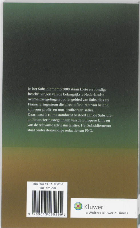 Achterkant van Subsidiememo 2009