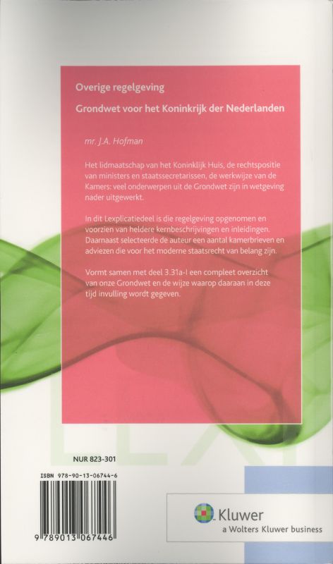 Achterkant van Overige regelgeving Grondwet voor het Koninkrijk der Nederlanden