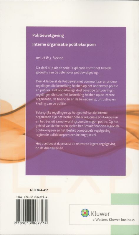Achterkant van Politiewetgeving Interne organisatie politiekorpsen
