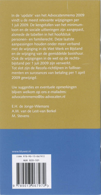 Achterkant van Update Advocatenmemo 2009