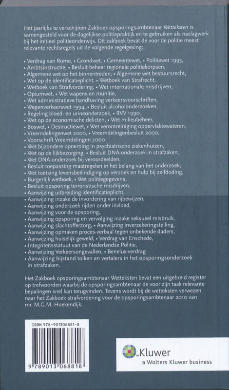 Achterkant van Zakboek voor de opsporingsambtenaar 2010