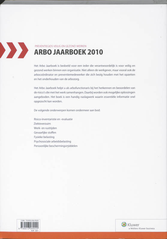 Achterkant van Arbojaarboek 2010