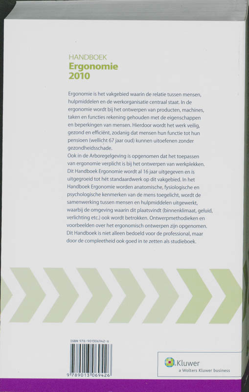 Achterkant van Handboek Ergonomie 2010