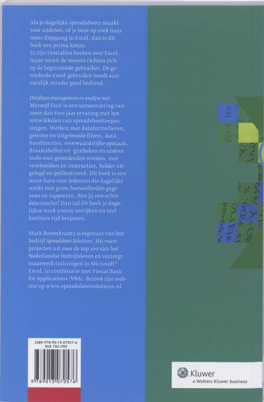 Achterkant van Database management en analyses met Microsoft Excel