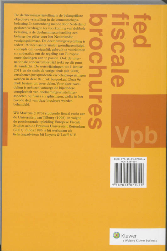 Achterkant van De deelnemingsvrijstelling in de Wet op de vennootschapsbelasting 1969