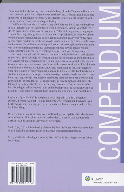 Achterkant van Compendium vennootschapsbelasting
