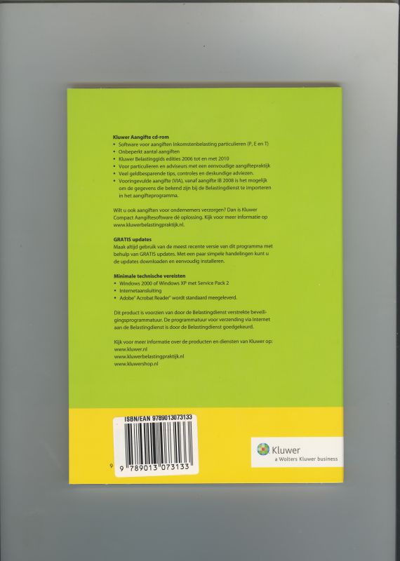 Achterkant van Kluwer Aangifte CD-ROM 2010