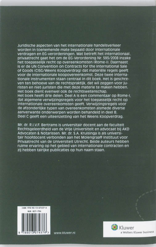 Achterkant van Overeenkomsten ih internationaal privaatrecht en het Weens Koopverdrag