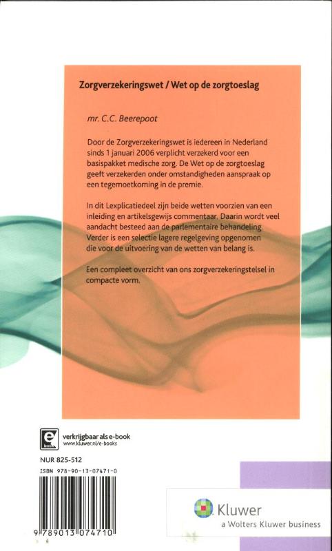 Achterkant van Zorgverzekeringswet/Wet op de zorgtoeslag