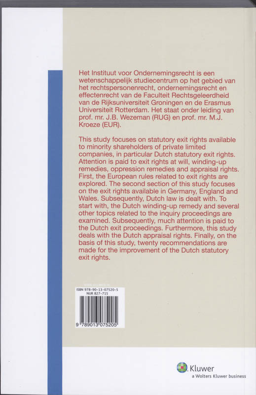 Achterkant van Exit rights of minority shareholders in a private limited company