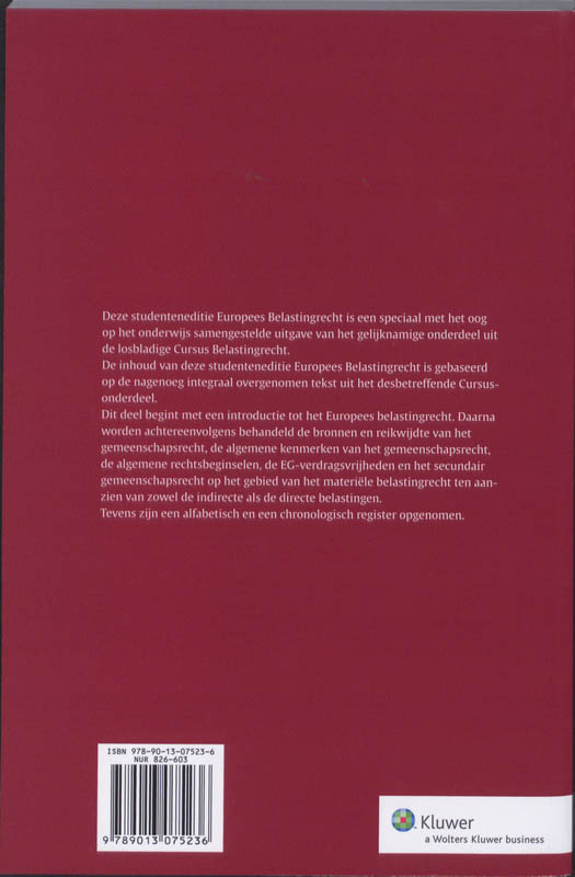 Achterkant van Belastingrecht Europees belastingrecht