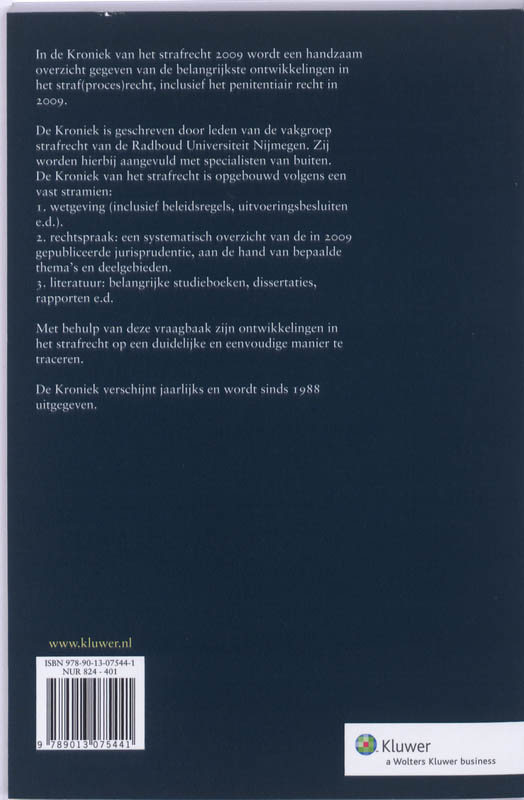 Achterkant van Kroniek van het strafrecht 2009
