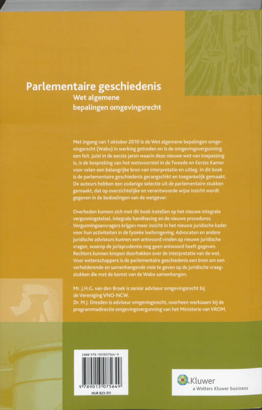 Achterkant van Parlementaire geschiedenis Wet algemene bepalingen omgevingsvergunning