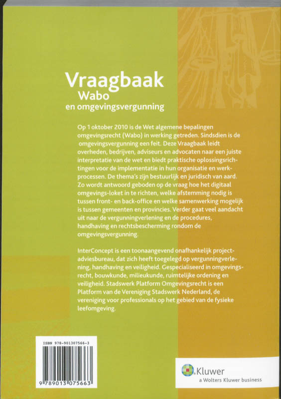 Achterkant van Vraagbaak Wabo en omgevingsvergunning 2011