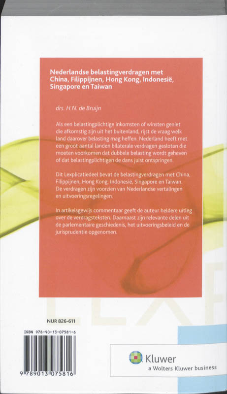 Achterkant van Nederlandse belastingverdragen met China, Filippijnen, Hong Kong,Indonesië, Singapore en Taiwan