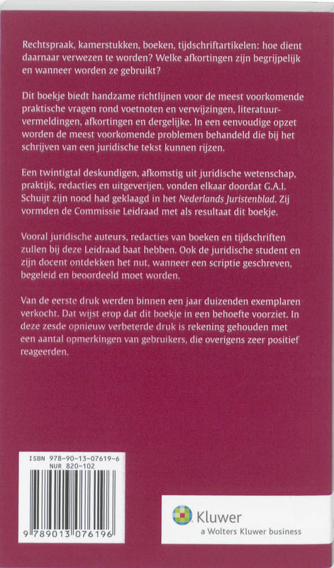 Achterkant van Leidraad voor juridische auteurs