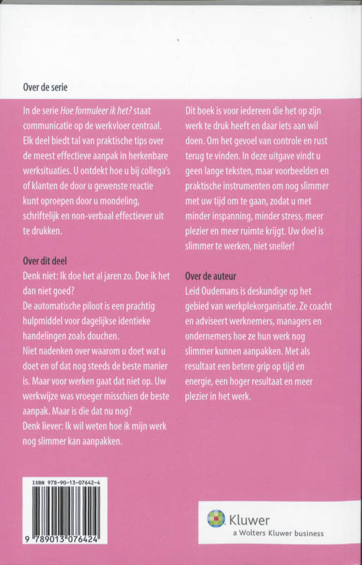 Achterkant van Timemanagement slim omgaan met uw werktijd