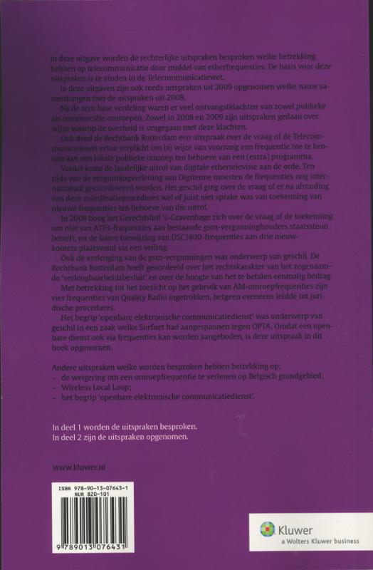 Achterkant van Jurisprudentie telecommunicatierecht 2008