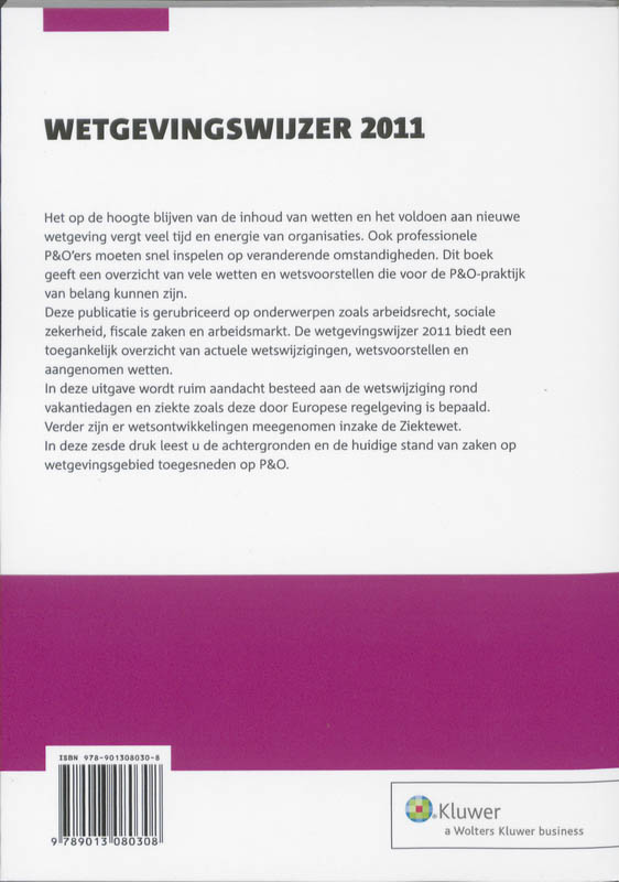 Achterkant van Wetgevingswijzer2011 voor P&O