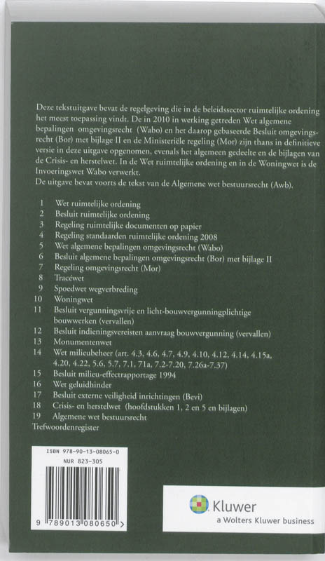 Achterkant van Tekstuitgave Ruimtelijk bestuursrecht
