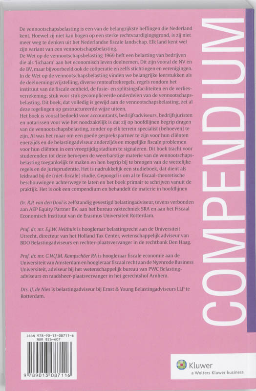 Achterkant van Compendium vennootschapsbelasting