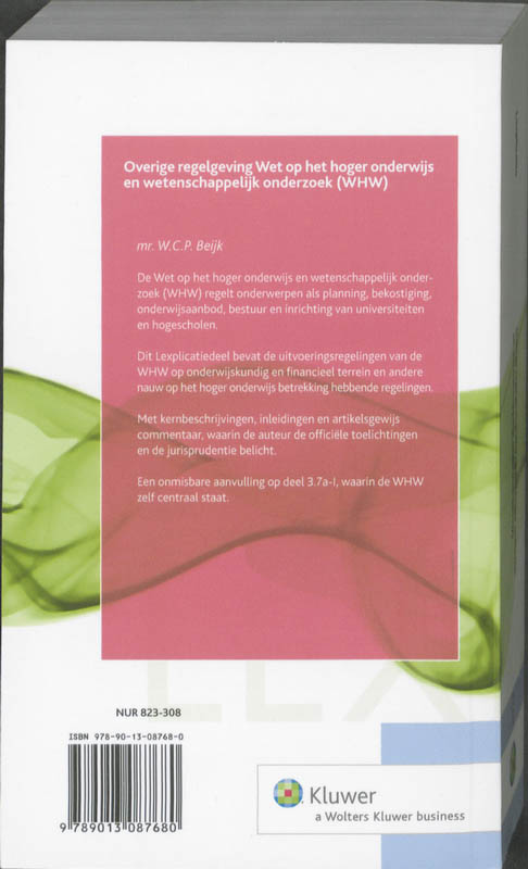 Achterkant van Overige regelgeving Wet hoger onderwijs en wetenschappelijk onderzoek