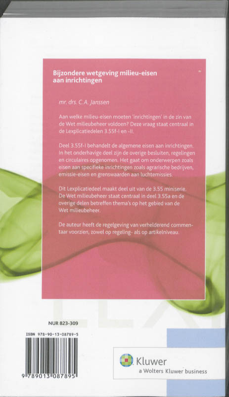 Achterkant van Bijzondere wetgeving milieu-eisen aan inrichtingen deel II