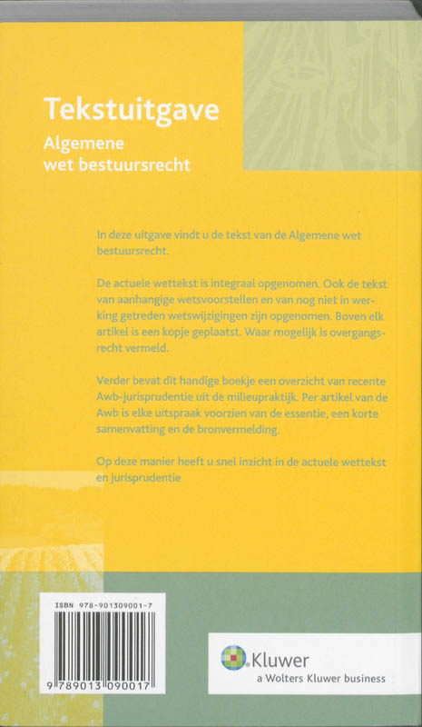 Achterkant van Tekstuitgave Algemene Wet Bestuursrecht 2011