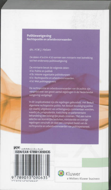 Achterkant van Politiewetgeving Rechtspositie en arbeidsvoorwaarden