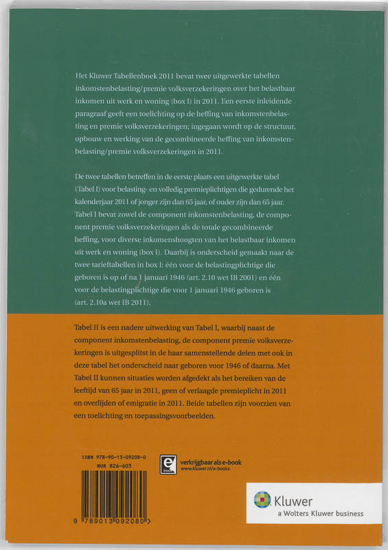 Achterkant van Kluwer Tabellenboek