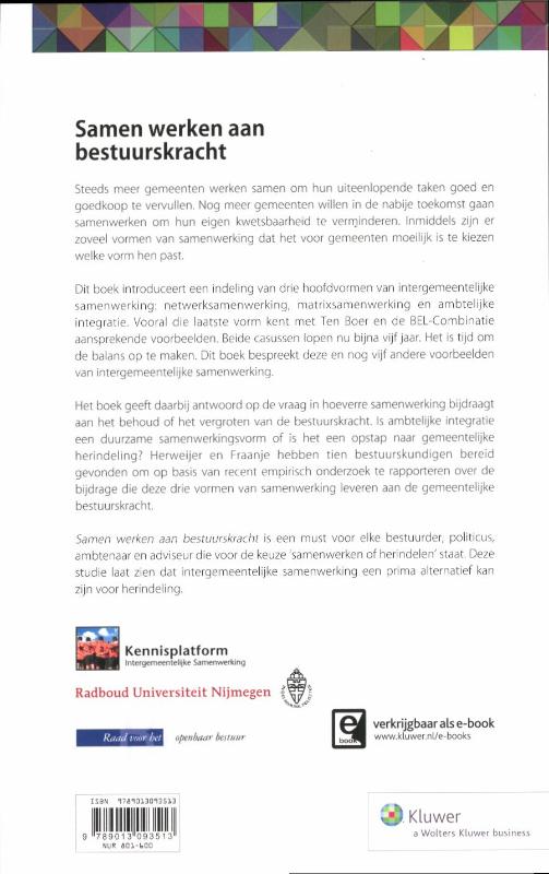 Achterkant van Samen werken aan bestuurskracht