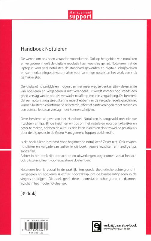 Achterkant van Handboek Notuleren