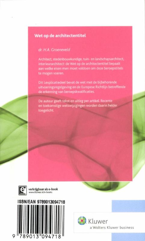 Achterkant van Wet op de architectentitel