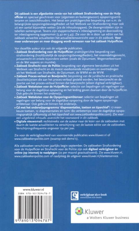 Achterkant van Zakboek Strafvordering voor de Opsporingsambtenaar 2012