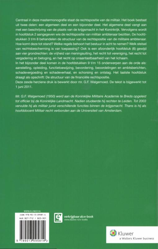 Achterkant van Hoofdzaken van het militaire ambtenarenrecht