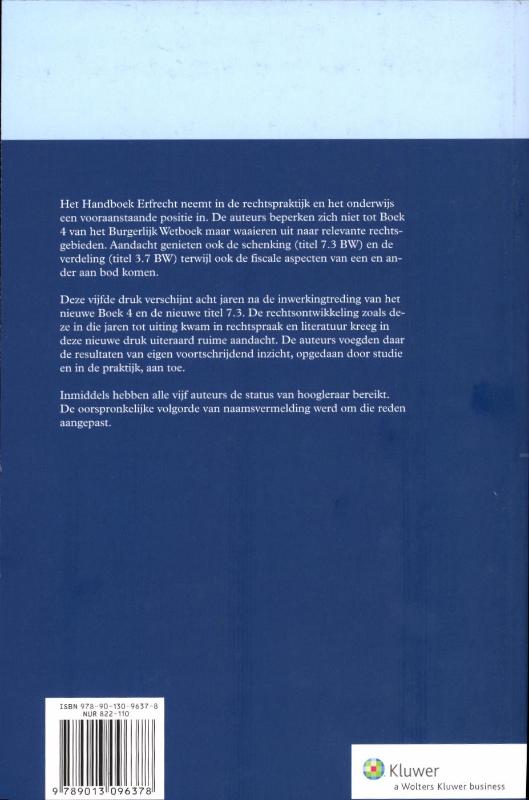 Achterkant van Handboek erfrecht