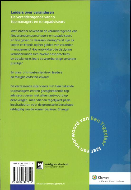 Achterkant van Leiders over veranderen