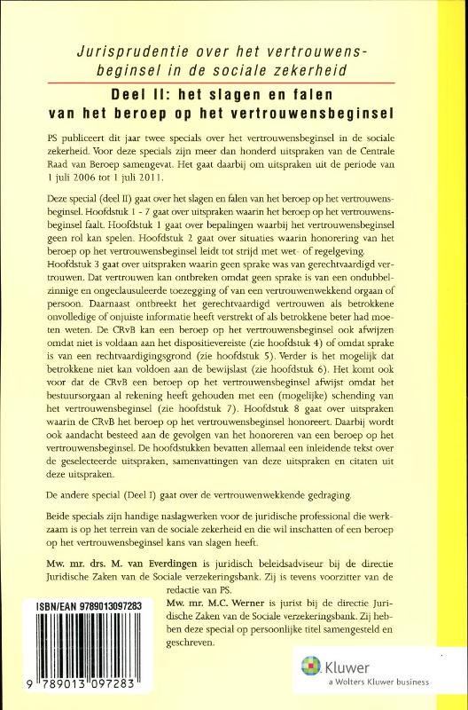 Achterkant van Deel II: het slagen en falen van het beroep op het vertrouwenbeginsel
