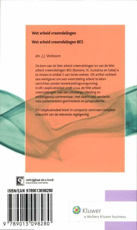Achterkant van Wet arbeid vreemdelingen / Wed arbeid vreemdelingen BES