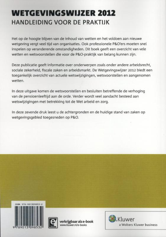 Achterkant van Wetgevingswijzer 2012 voor P&O