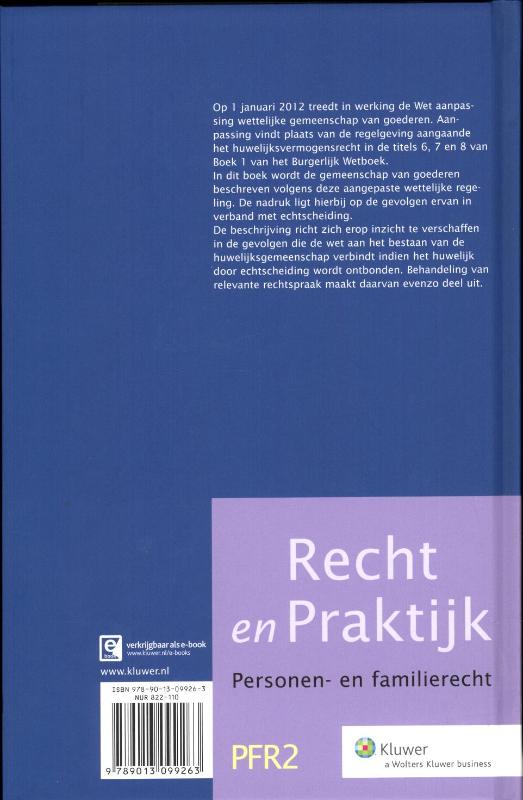 Achterkant van De aangepaste gemeenschap van goederen in verband met echtscheiding