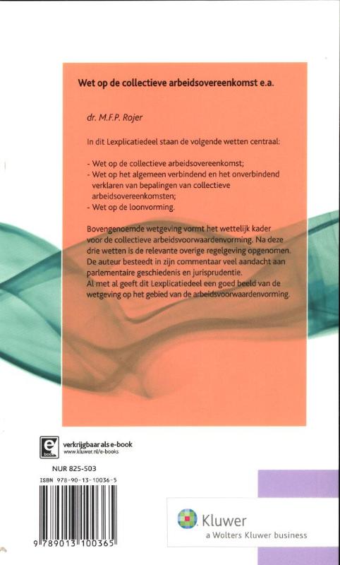 Achterkant van Wet op de collectieve arbeidsovereenkomst e.a.