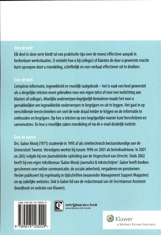 Achterkant van Moeilijke onderwerpen begrijpelijk formuleren