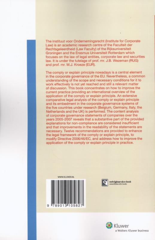Achterkant van Consensus in the comply or explain principle within the EU corporate governance framework, legal and empirical research
