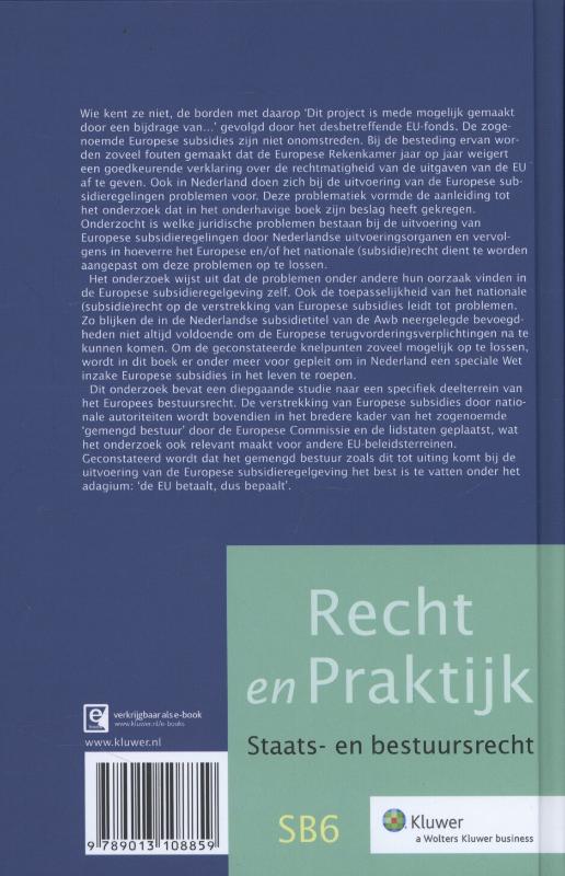 Achterkant van De uitvoering van Europese subsidieregelingen in Nederland