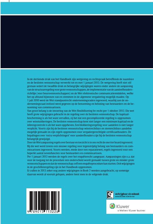 Achterkant van Handboek voor de Naamloze en de Besloten Vennootschap