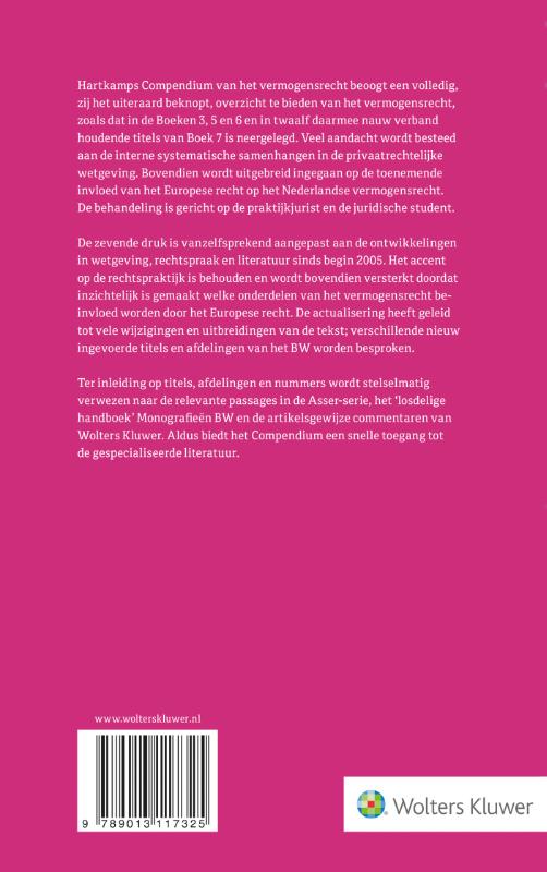 Achterkant van Hartkamps Compendium van het vermogensrecht