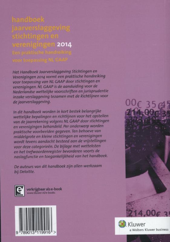 Achterkant van Handboek jaarverslaggeving stichtingen en verenigingen 2014
