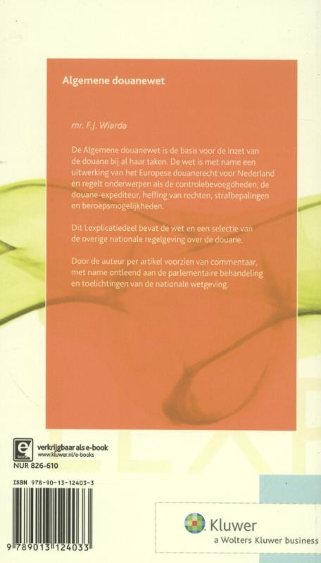 Achterkant van Algemene douanewet