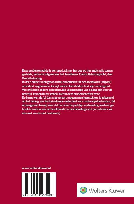 Achterkant van Studenteneditie Cursus Belastingrecht Omzetbelasting 2015-2016
